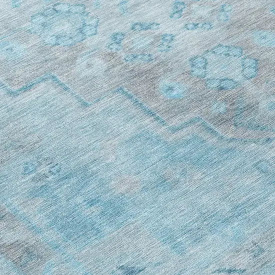 Sky Blue And Gray Medallion Washable Indoor Outdoor Area Rug Photo 8