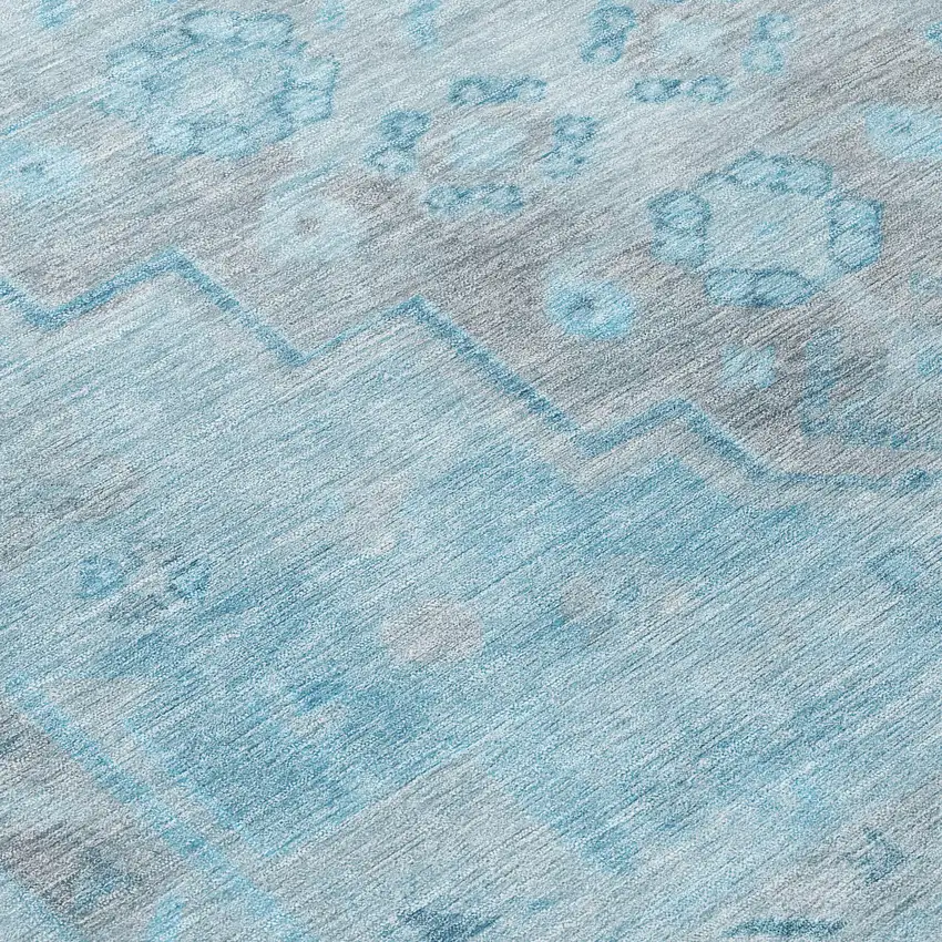 Sky Blue And Gray Medallion Washable Indoor Outdoor Area Rug Photo 8