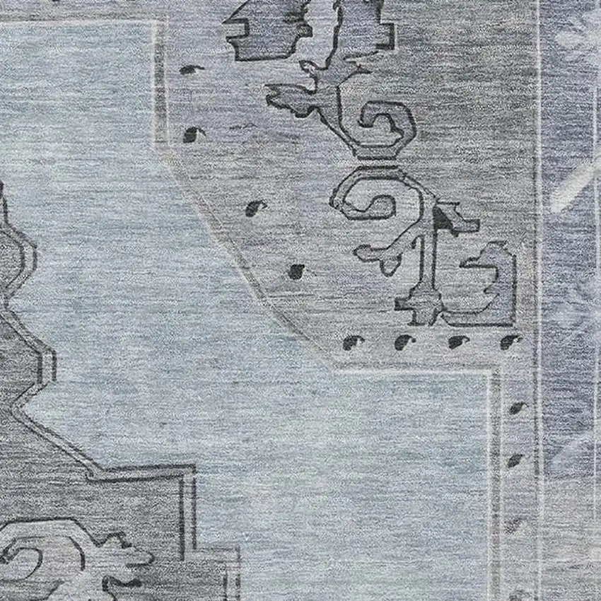 Sky Blue And Gray Oriental Washable Area Rug With UV Protection Photo 2