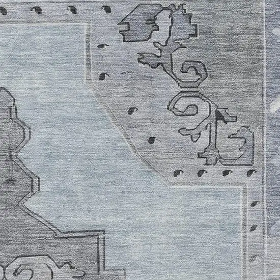 Sky Blue And Gray Oriental Washable Area Rug With UV Protection Photo 2