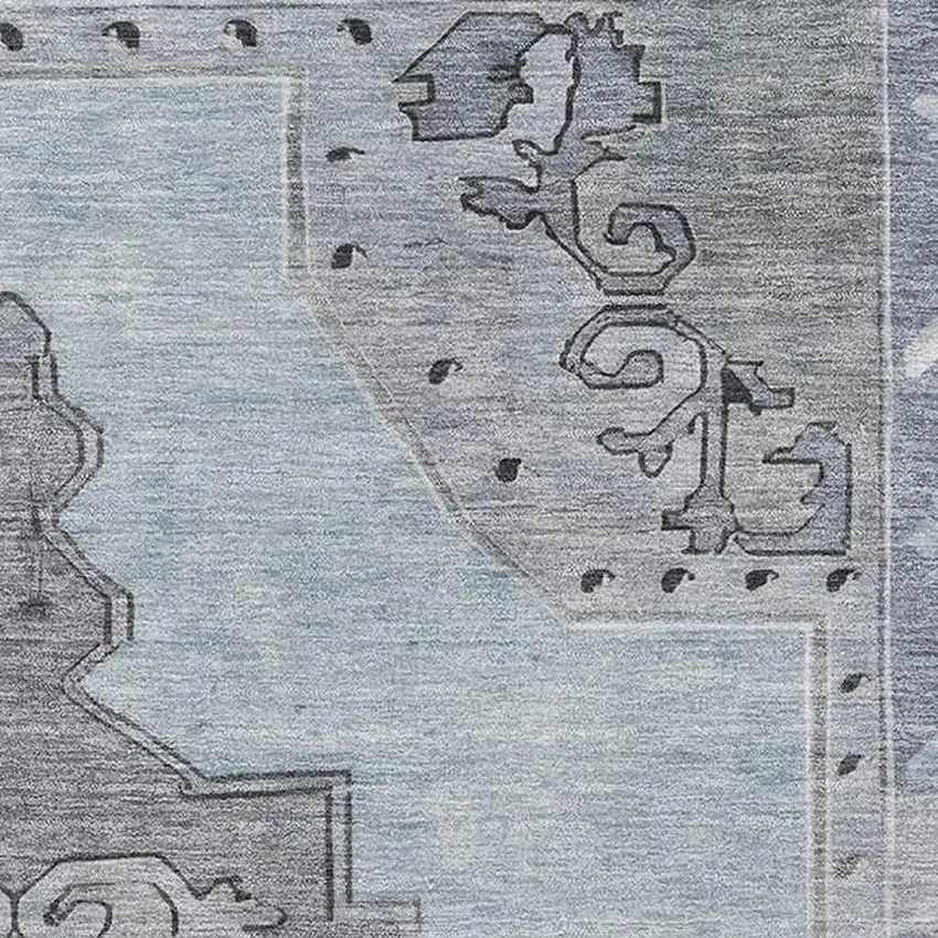 Sky Blue And Gray Oriental Washable Area Rug With UV Protection Photo 2