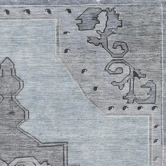 Sky Blue And Gray Oriental Washable Area Rug With UV Protection Photo 2