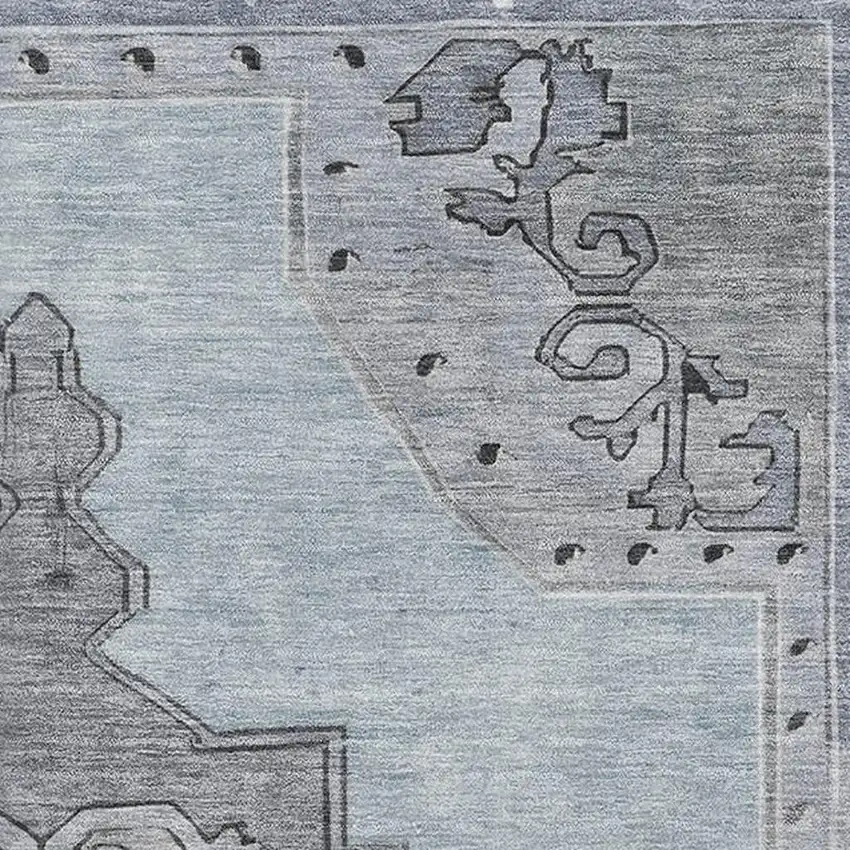 Sky Blue And Gray Oriental Washable Area Rug With UV Protection Photo 2