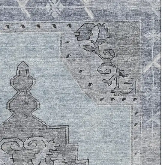Sky Blue And Gray Oriental Washable Area Rug With UV Protection Photo 3