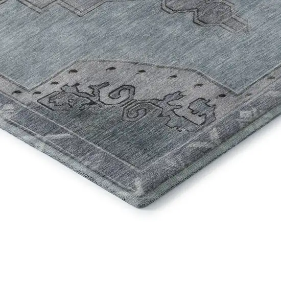 Sky Blue And Gray Oriental Washable Area Rug With UV Protection Photo 7