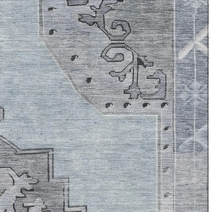 Sky Blue And Gray Oriental Washable Area Rug With UV Protection Photo 2