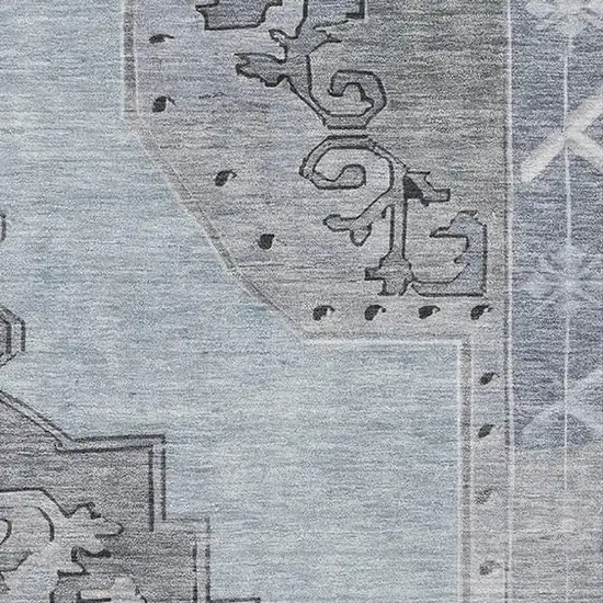 Sky Blue And Gray Oriental Washable Area Rug With UV Protection Photo 2