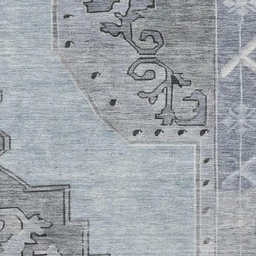 Sky Blue And Gray Oriental Washable Area Rug With UV Protection Photo 2