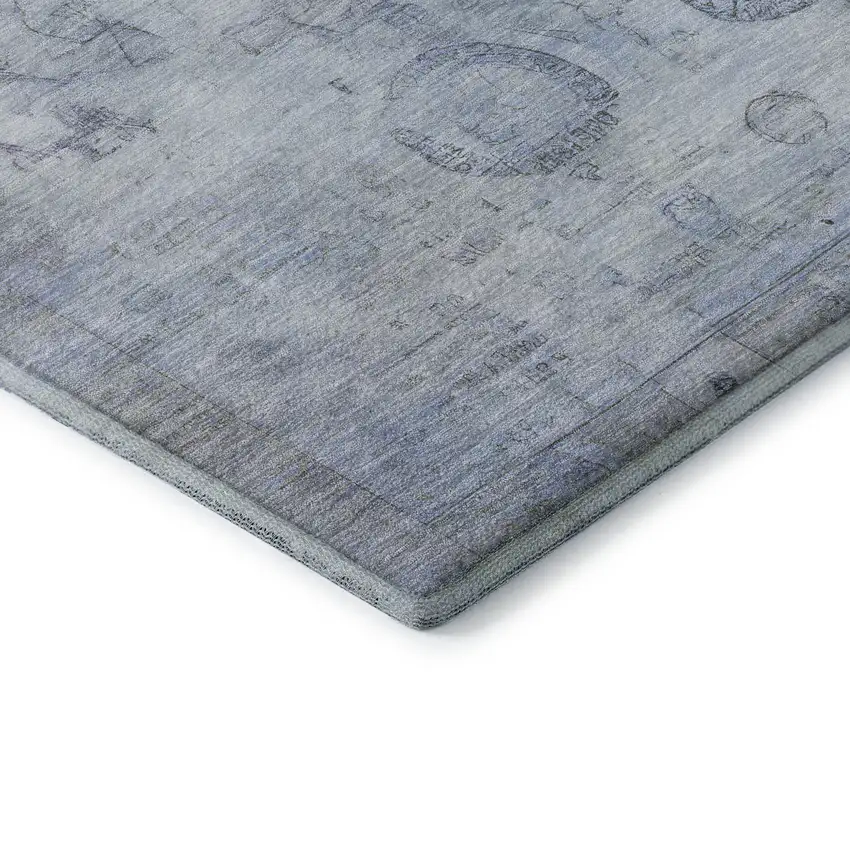 Sky Blue And Gray Oriental Washable Area Rug With UV Protection Photo 7
