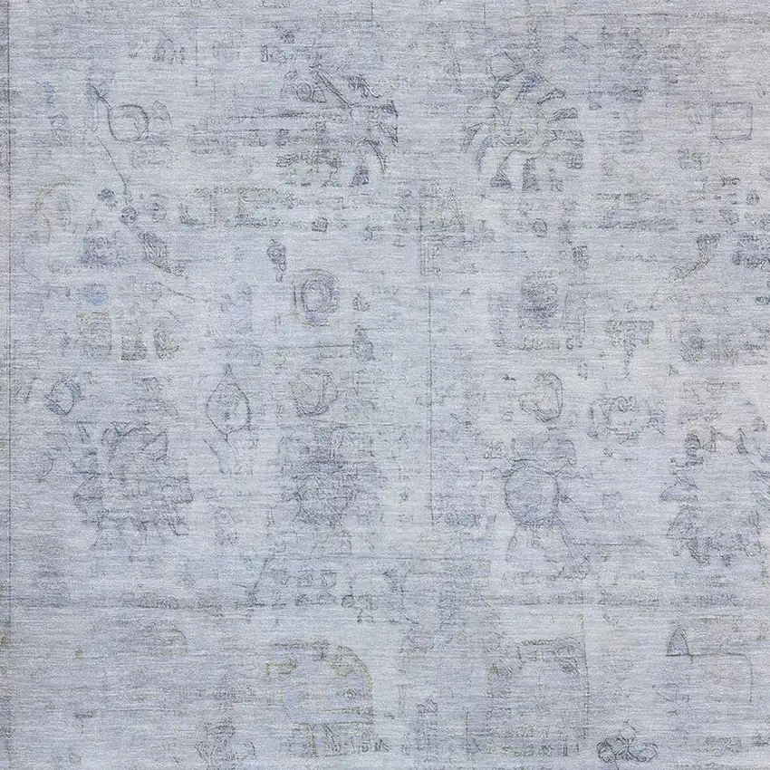 Sky Blue And Gray Oriental Washable Area Rug With UV Protection Photo 2