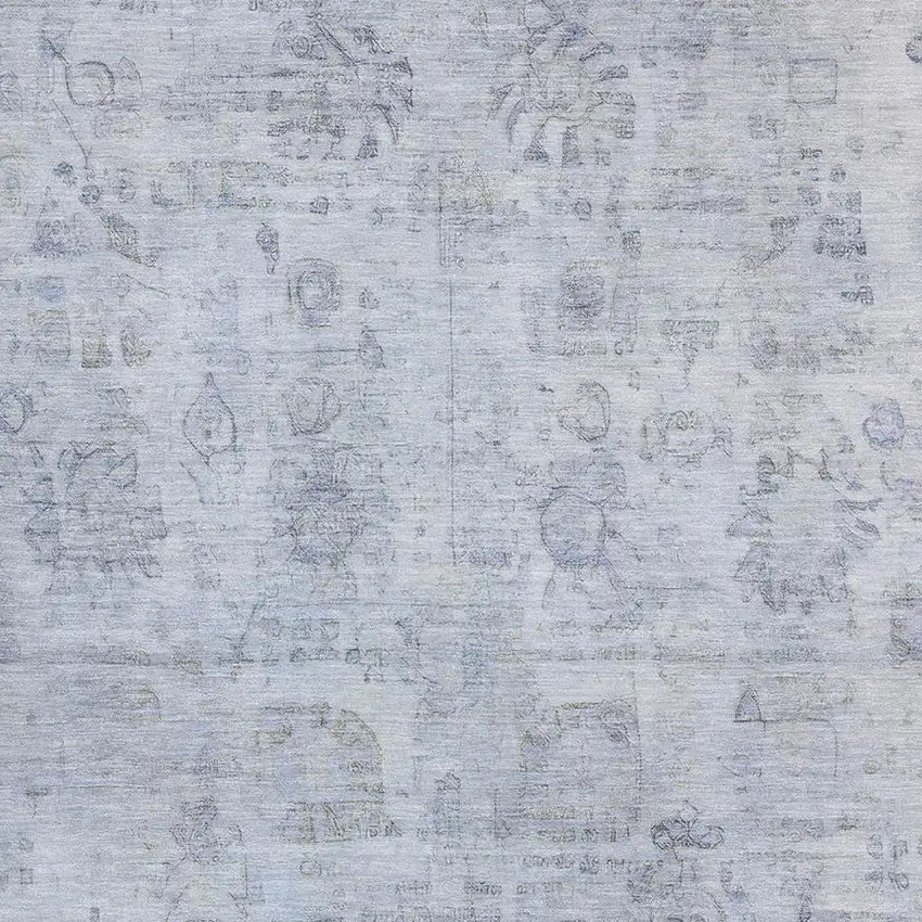 Sky Blue And Gray Oriental Washable Area Rug With UV Protection Photo 2