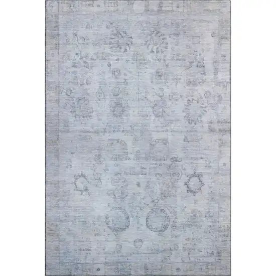 Sky Blue And Gray Oriental Washable Area Rug With UV Protection Photo 1