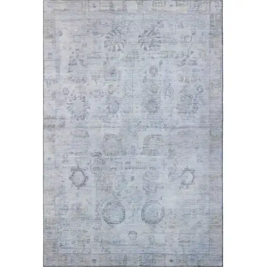 Sky Blue And Gray Oriental Washable Area Rug With UV Protection Photo 3