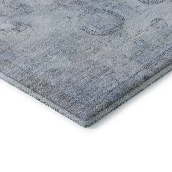 Sky Blue And Gray Oriental Washable Area Rug With UV Protection Photo 7