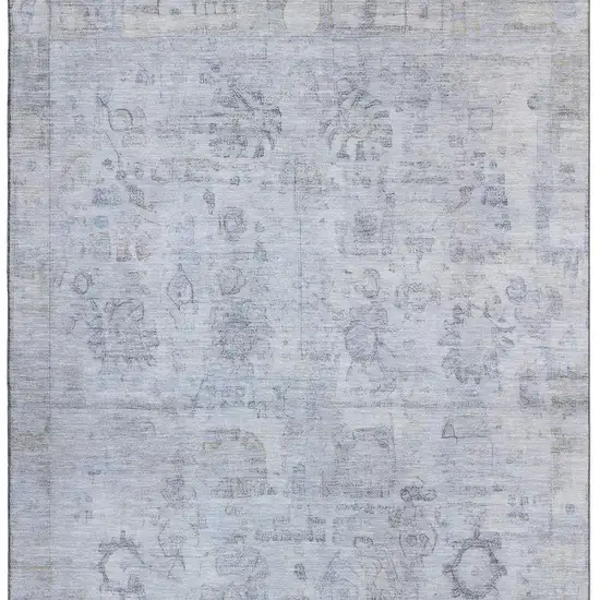 Sky Blue And Gray Oriental Washable Area Rug With UV Protection Photo 2