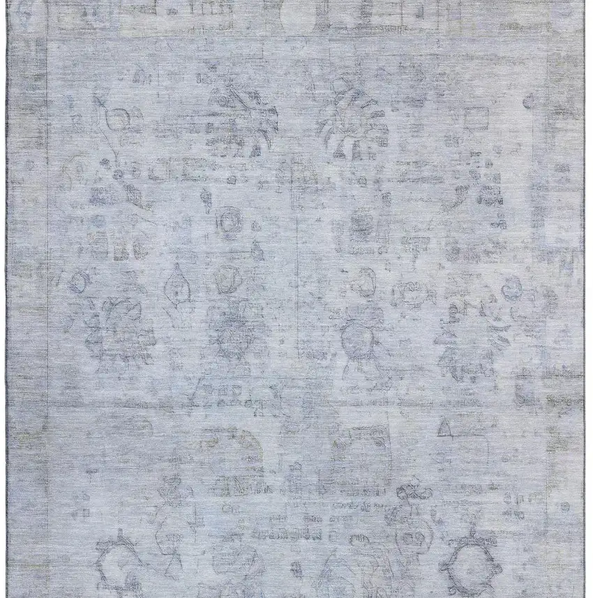 Sky Blue And Gray Oriental Washable Area Rug With UV Protection Photo 2