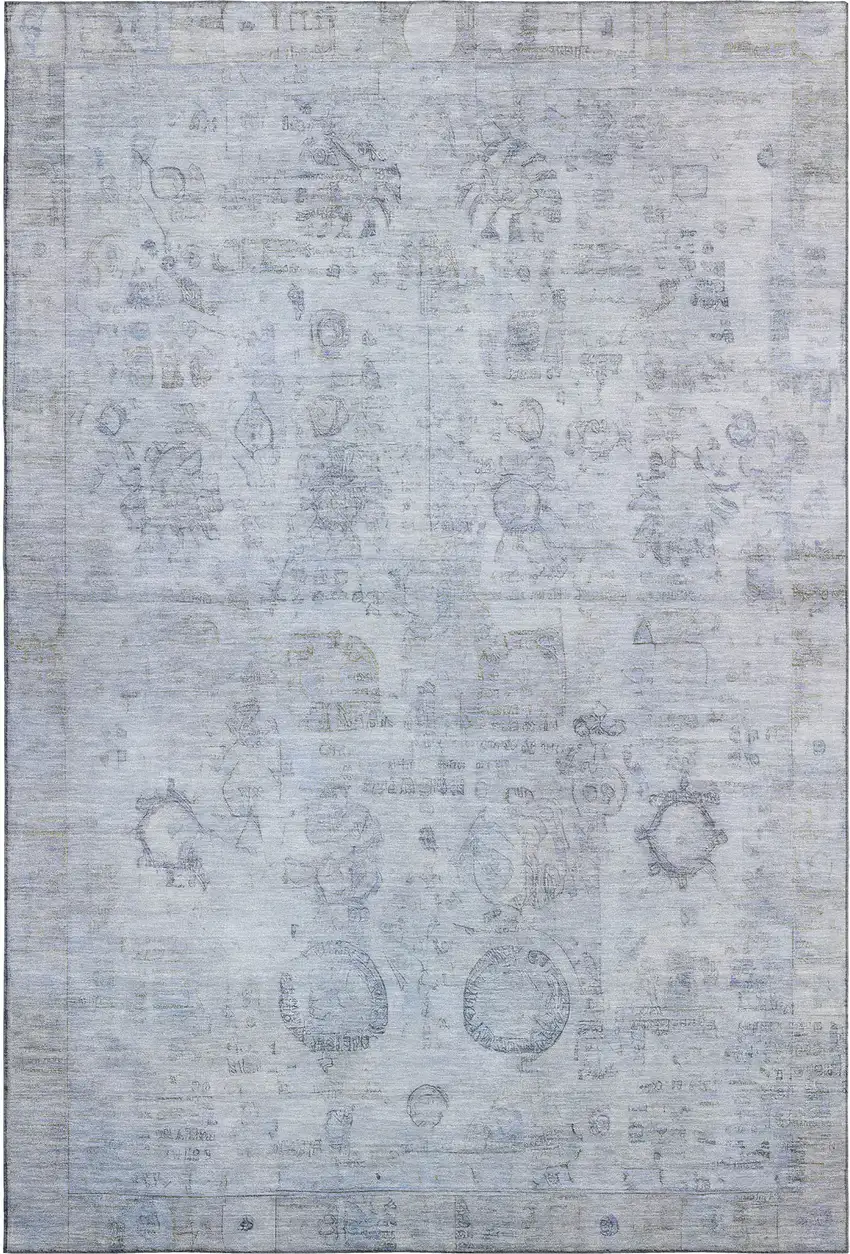 Sky Blue And Gray Oriental Washable Area Rug With UV Protection Photo 1