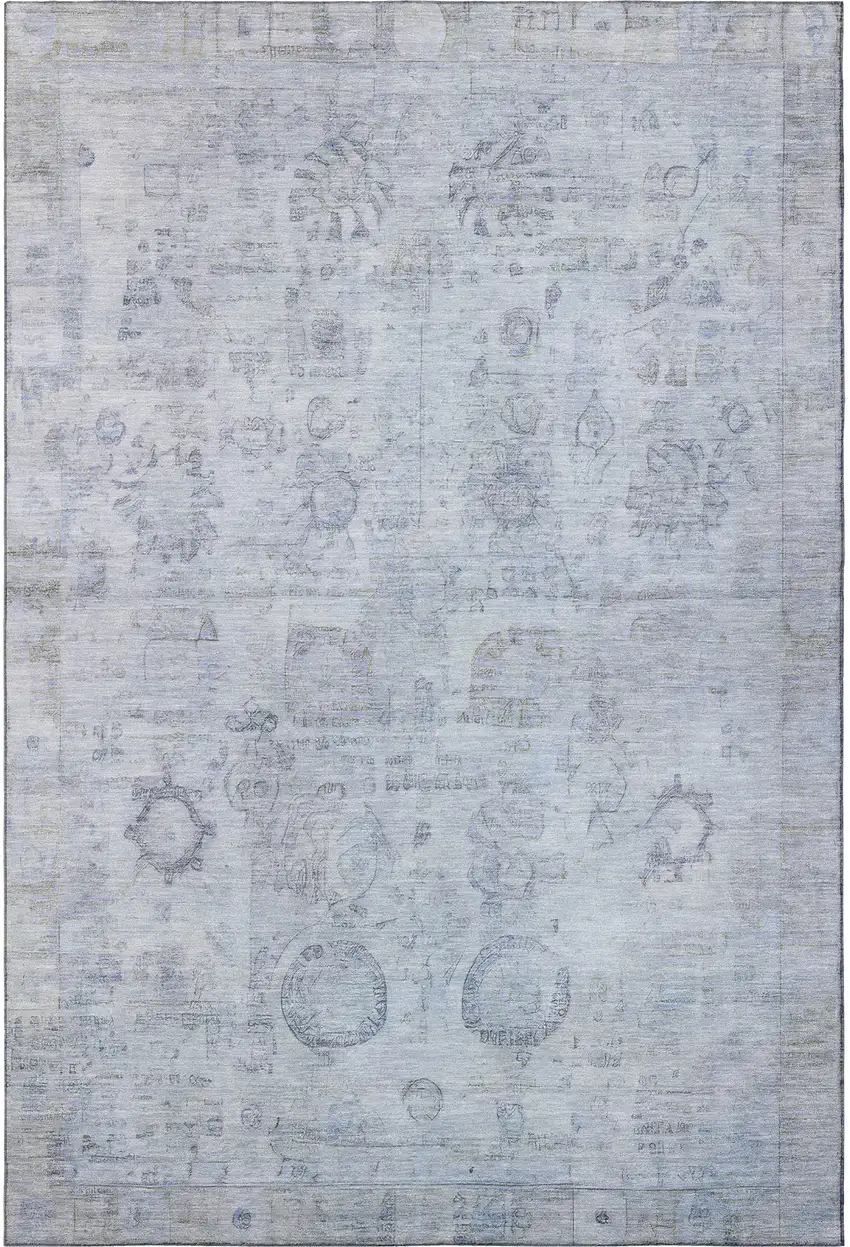 Sky Blue And Gray Oriental Washable Area Rug With UV Protection Photo 3