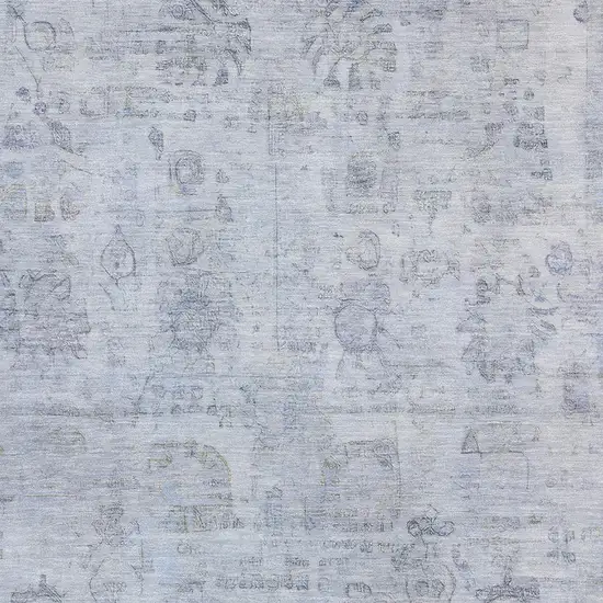 Sky Blue And Gray Oriental Washable Area Rug With UV Protection Photo 2