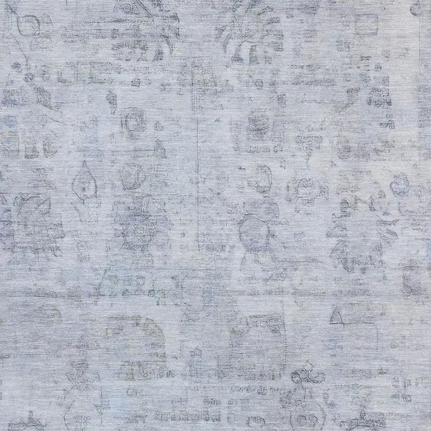 Sky Blue And Gray Oriental Washable Area Rug With UV Protection Photo 2