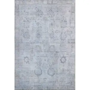 Photo of Sky Blue And Gray Oriental Washable Area Rug With UV Protection