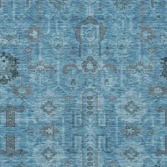Sky Blue And Gray Oriental Washable Indoor Outdoor Area Rug Photo 3