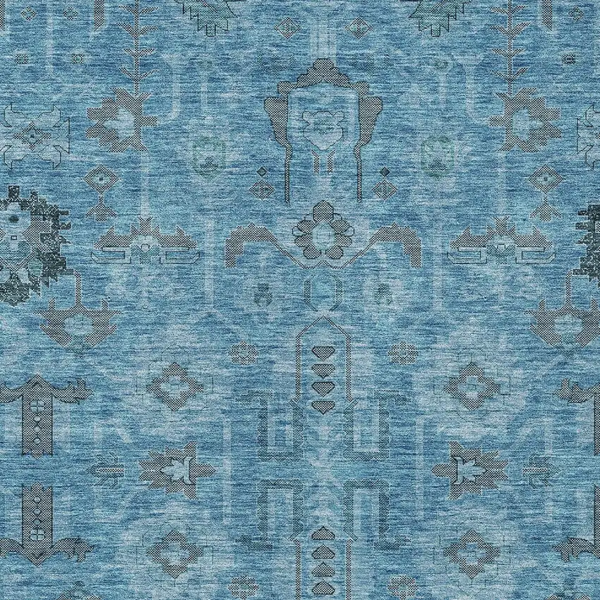 Sky Blue And Gray Oriental Washable Indoor Outdoor Area Rug Photo 3