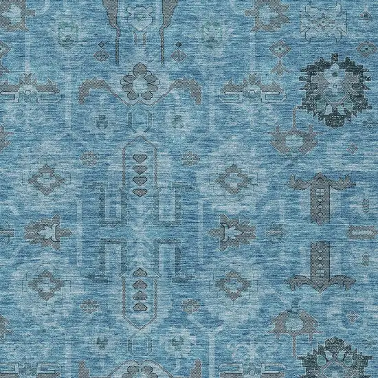 Sky Blue And Gray Oriental Washable Indoor Outdoor Area Rug Photo 3