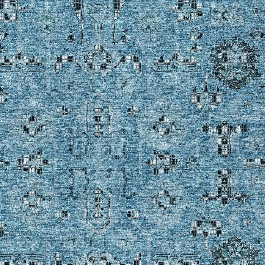 Sky Blue And Gray Oriental Washable Indoor Outdoor Area Rug Photo 3
