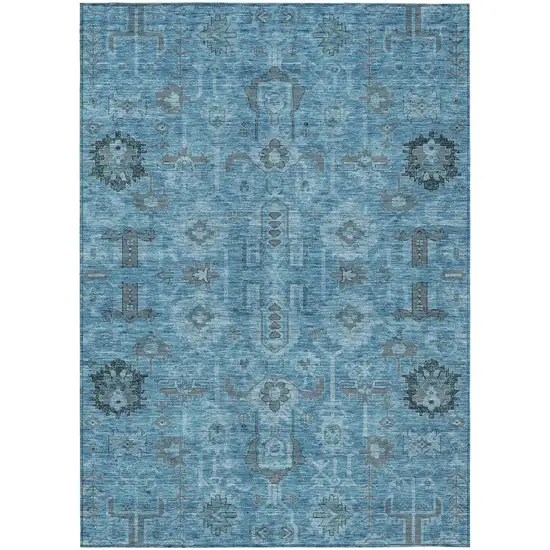 Sky Blue And Gray Oriental Washable Indoor Outdoor Area Rug Photo 1