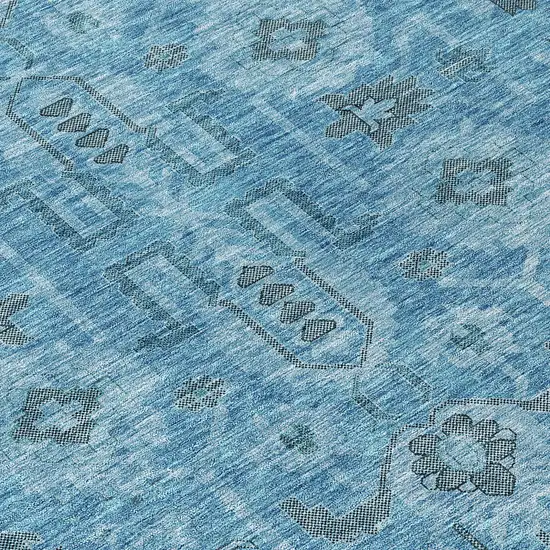 Sky Blue And Gray Oriental Washable Indoor Outdoor Area Rug Photo 4