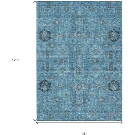 Sky Blue And Gray Oriental Washable Indoor Outdoor Area Rug Photo 3