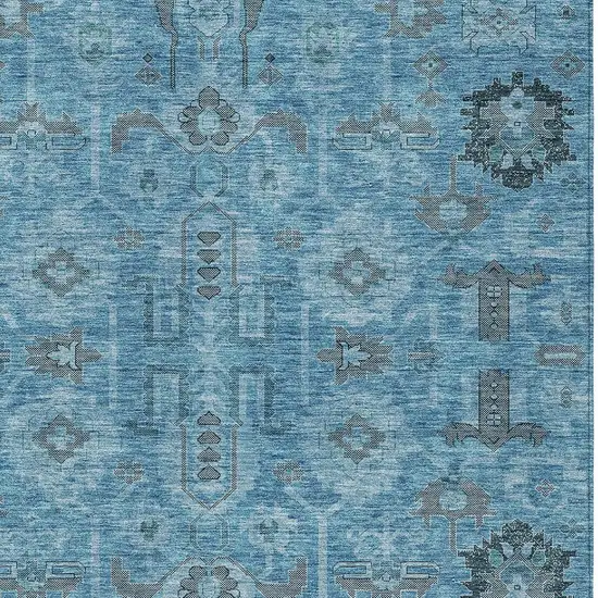 Sky Blue And Gray Oriental Washable Indoor Outdoor Area Rug Photo 3