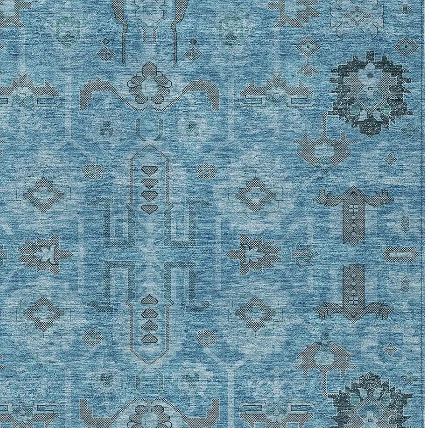 Sky Blue And Gray Oriental Washable Indoor Outdoor Area Rug Photo 3