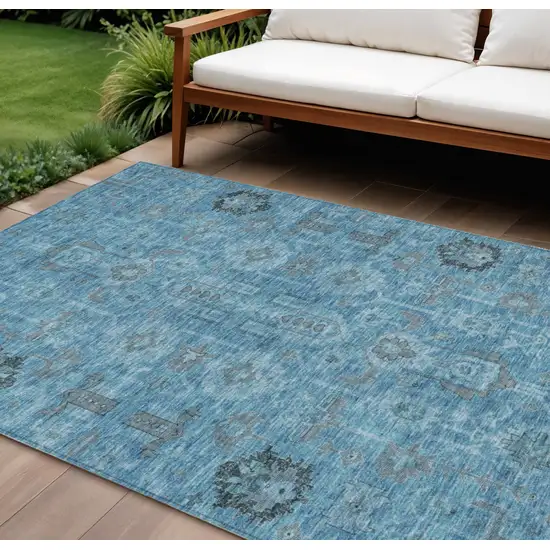 Sky Blue And Gray Oriental Washable Indoor Outdoor Area Rug Photo 1
