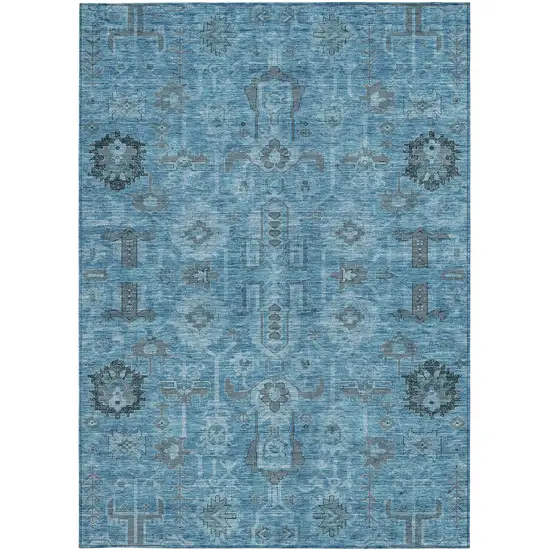 Sky Blue And Gray Oriental Washable Indoor Outdoor Area Rug Photo 5