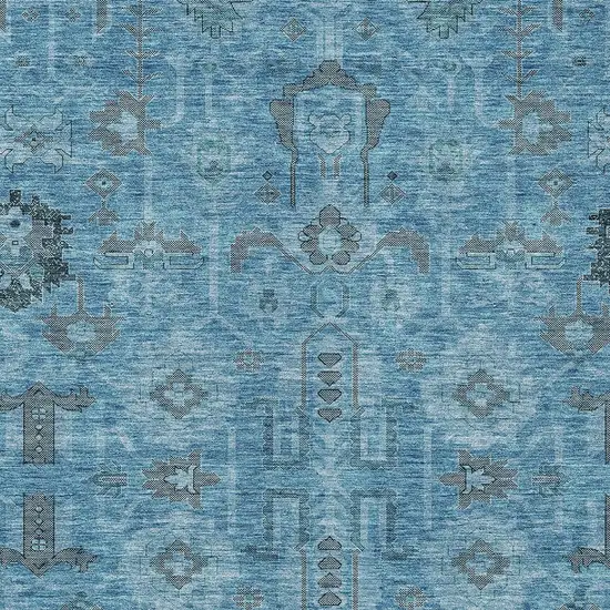 Sky Blue And Gray Oriental Washable Indoor Outdoor Area Rug Photo 3