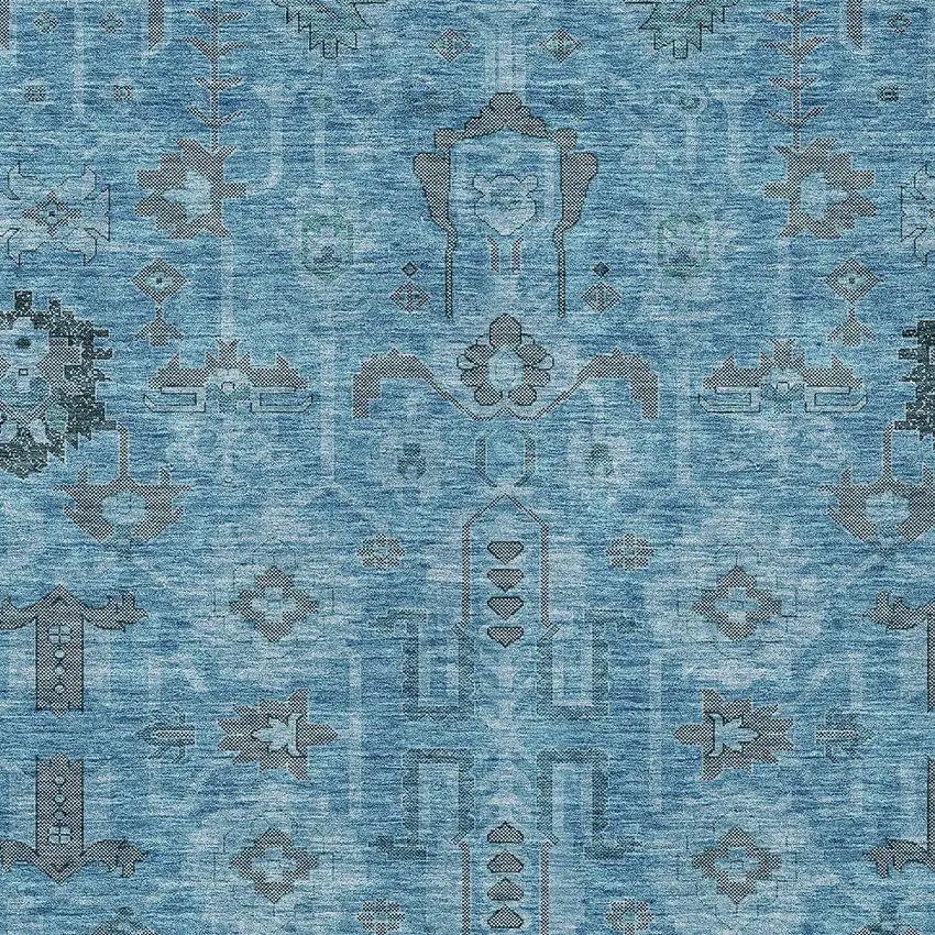 Sky Blue And Gray Oriental Washable Indoor Outdoor Area Rug Photo 3