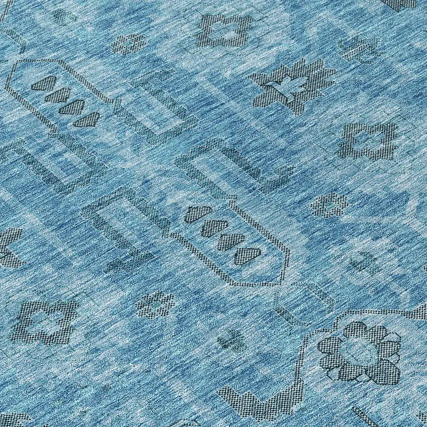 Sky Blue And Gray Oriental Washable Indoor Outdoor Area Rug Photo 4