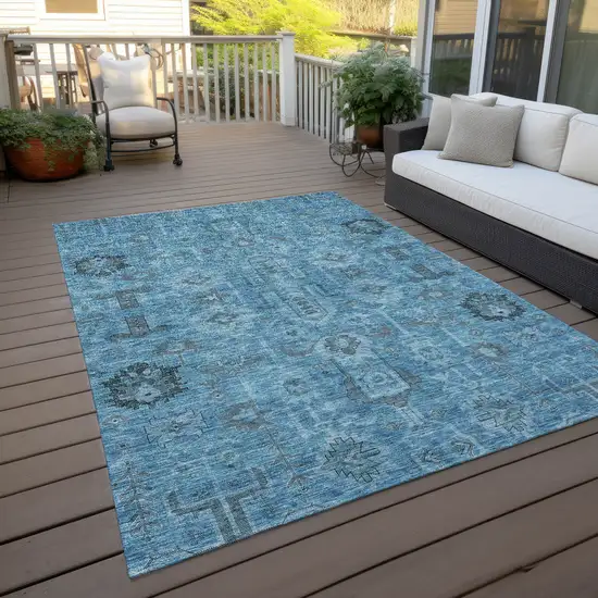Sky Blue And Gray Oriental Washable Indoor Outdoor Area Rug Photo 6