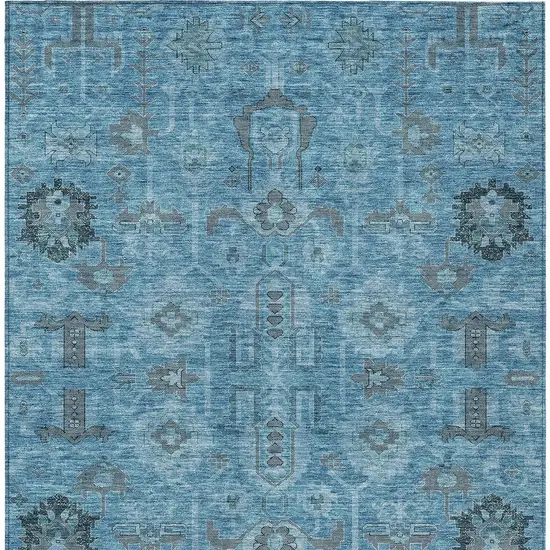 Sky Blue And Gray Oriental Washable Indoor Outdoor Area Rug Photo 5