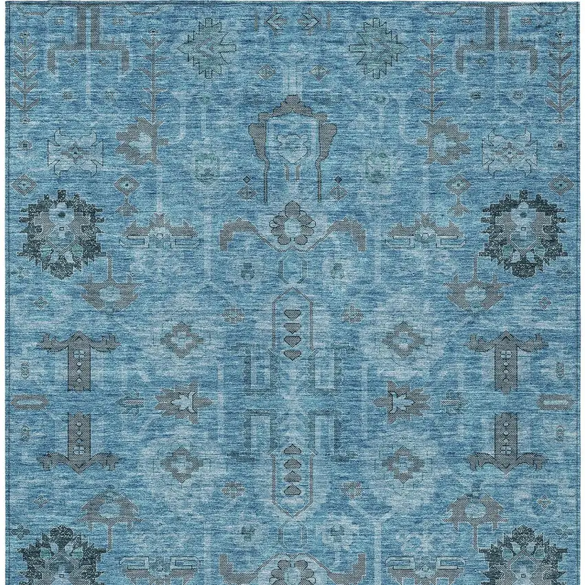 Sky Blue And Gray Oriental Washable Indoor Outdoor Area Rug Photo 5