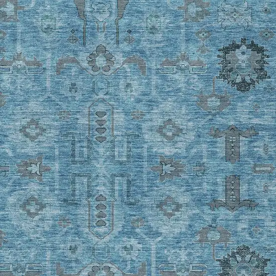 Sky Blue And Gray Oriental Washable Indoor Outdoor Area Rug Photo 3