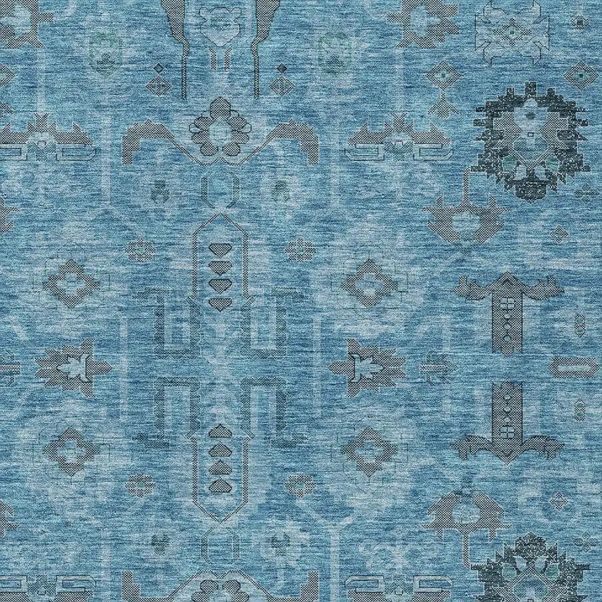 Sky Blue And Gray Oriental Washable Indoor Outdoor Area Rug Photo 3