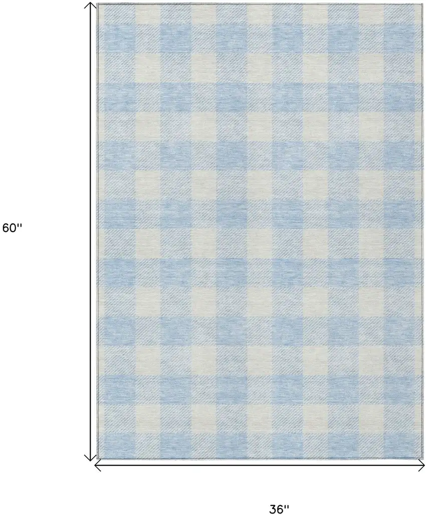 Sky Blue And Gray Plaid Washable Indoor Outdoor Area Rug Photo 3
