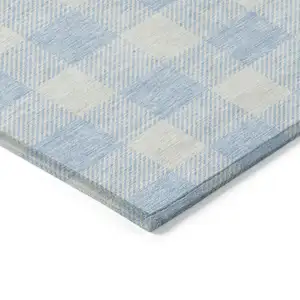 Photo of Sky Blue And Gray Plaid Washable Indoor Outdoor Area Rug