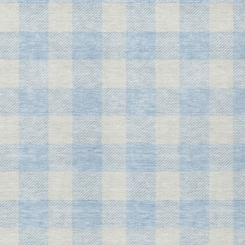 Sky Blue And Gray Plaid Washable Indoor Outdoor Area Rug Photo 6