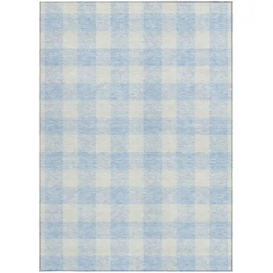 Sky Blue And Gray Plaid Washable Indoor Outdoor Area Rug Photo 7