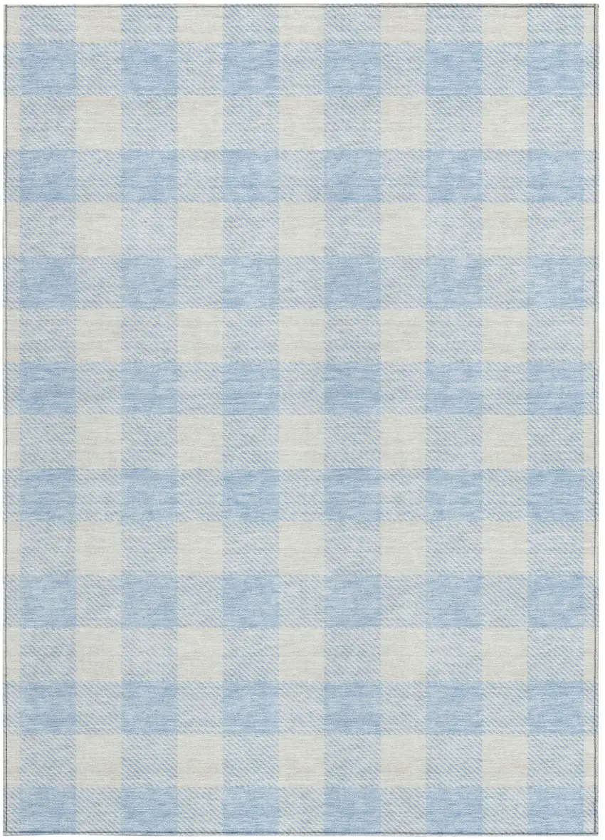 Sky Blue And Gray Plaid Washable Indoor Outdoor Area Rug Photo 7