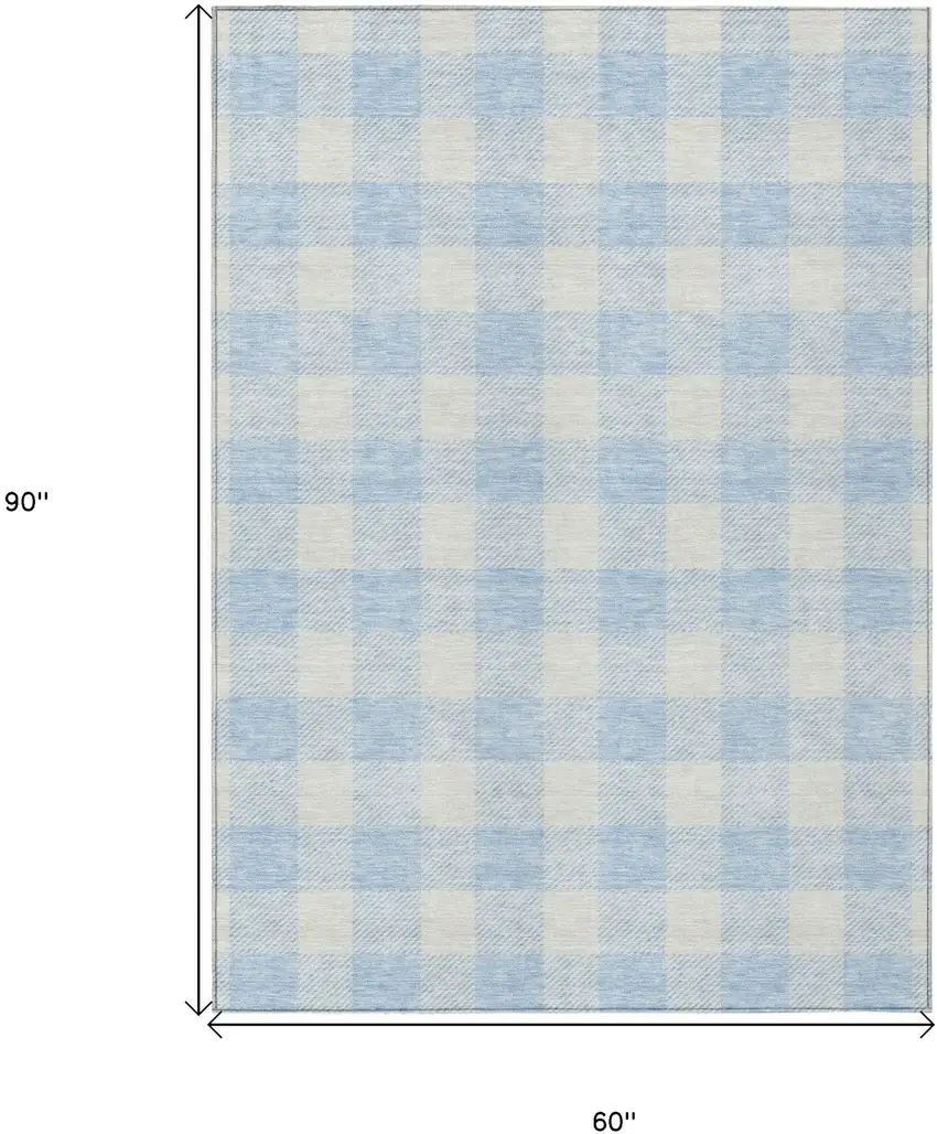 Sky Blue And Gray Plaid Washable Indoor Outdoor Area Rug Photo 3